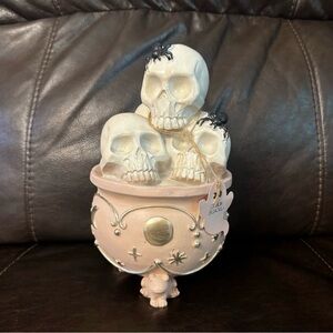 Skull Trio Decorative cauldron - Pale Pink and White Halloween Accent